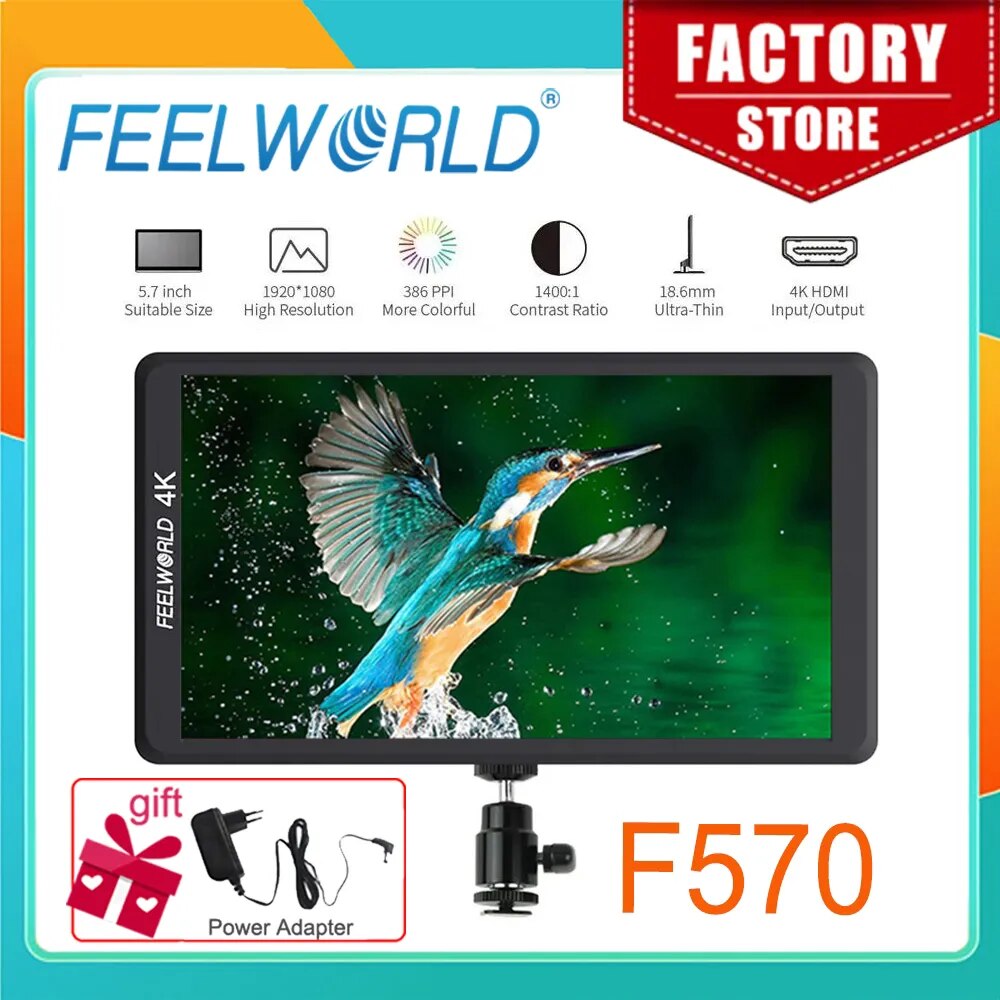 FEELWORLD DSLR ʵ ܺ , F570 ˷̴ Ͽ¡, 5.7 ġ ī޶, 4K HDMI IPS LCD, Ǯ HD 1920x1080